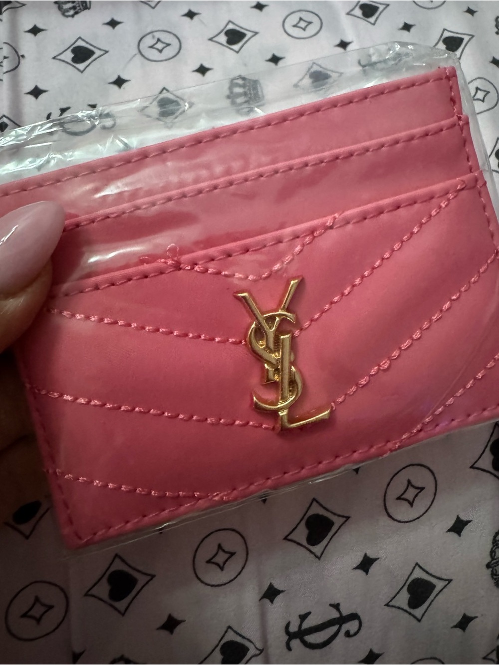 Yves Saint Laurent Pink Quilted Card Case with Gold Logo